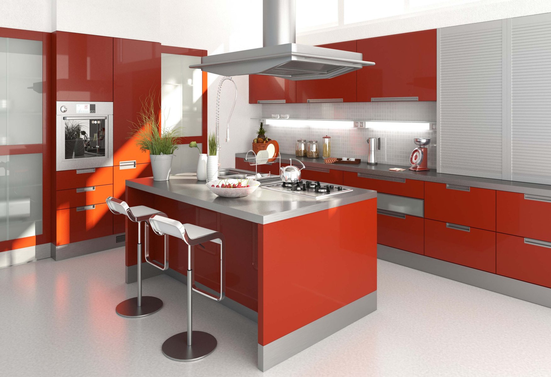 teal and red kitchen ideas